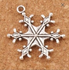 LOT 4 BULK SILVER CHRISTMAS BIG WINTER SNOW SNOWFLAKE ANTIQUE CHARMS 30mm x 22mm