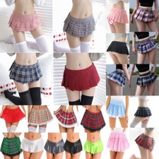  School Girl Uniform Cosplay Costume Plaid Pleated Mini Skirt Lingerie Club+
