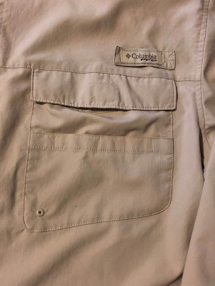 Chemise De Pêche Columbia PFG Homme Taille M - Beige Avec Protection UV Et Manches Roulées