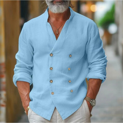 Men's Linen Shirt Casual Slim Shirts Long Sleeve Button Down Tops Blouse |  eBay