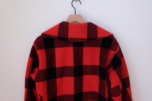 VINTAGE Wards Western Field Mackinaw Wool Jacket Jac Red Buffalo Plaid 38 RARE - Picture 5 of 5