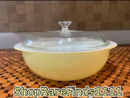 Vintage PYREX 2 Qt. 024 Pale Yellow Casserole Dish w/Pyrex Clear Glass Lid