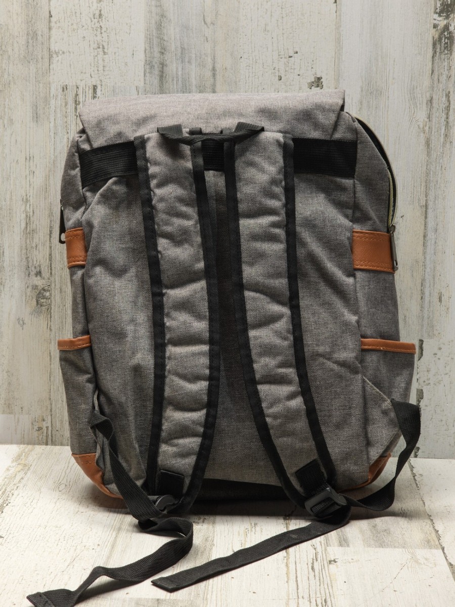 Kenox Dark Grey Canvas Brown Faux Leather Trimmed Laptop Rucksack