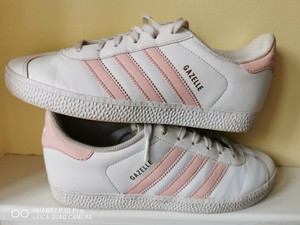 ladies white leather gazelles