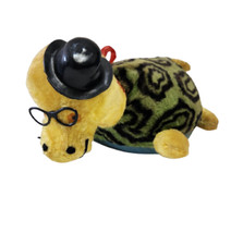 17" VINTAGE YELLOW GREEN TURTLE W GLASSES HAT STUFFED ANIMAL PLUSH TOY ANTIQUE