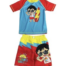 Ryan's World Toddler Little Boys Rashguard Top & Swim Trunks Size 4 NWT