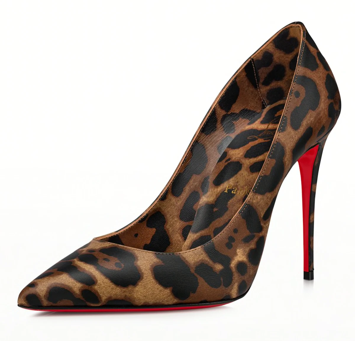Christian Louboutin Kate 100 Calf Leather Luxor Leopard Black Brown Heel Pump 37
