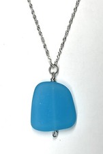 Opaque Bright Blue Seaglass Necklace, Handmade. 925 Sterling Silver.