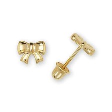 14K Yellow White Gold Unique small Bow Post Earrings for Women