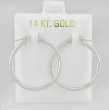 PLAIN HOOP EARRINGS 14K WHITE GOLD - New With Tag - 24 mm