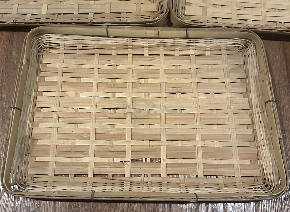 Rattan Bamboo Wicker Serving Trays 17.5" x 12.5" Woven Rectangle Vintage Qty 9 - Image 3 of 4