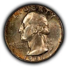 1961 25c Silver Washington Quarter - Watercolor Toning - BU - SKU-Z5672