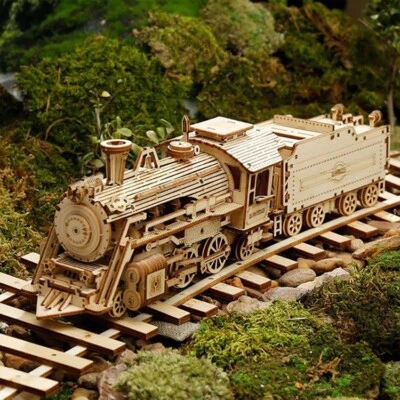 ROBOTIME Dampfzug 3D Holz puzzle Holz Züge Mechanisches Modell für Erwachsene - Bild 1 von 4