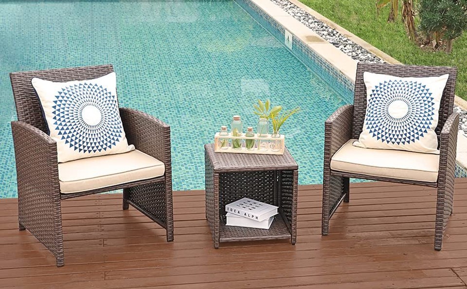 Patio Furniture Set 3 Piece, Wicker Deck Furniture Set Patio Bistro