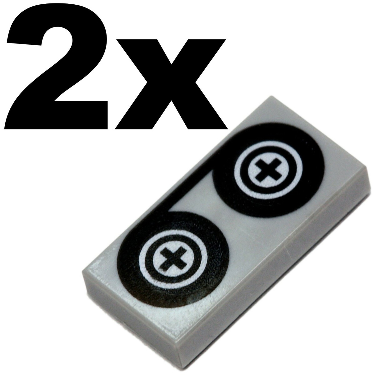 NEW LEGO - Tiles - Decorated - 1x2 Black Tape Reels Light Gray x2