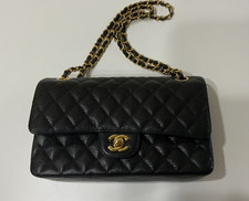 Chanel Black Quilted Caviar Med Classic Double Flap Red Int. Handbag