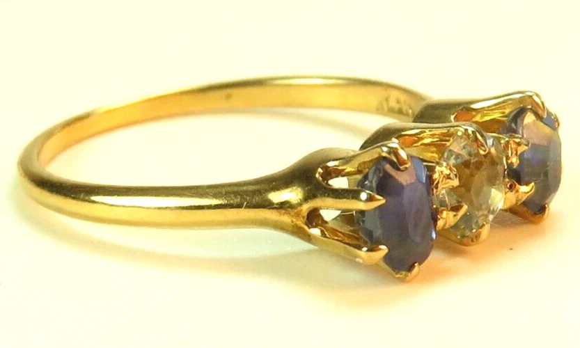 Antiguo anillo de compromiso de oro amarillo de 13 quilates con zafiro aguamarina talla 5,75 UK-L decorativo Foto 3 de 4