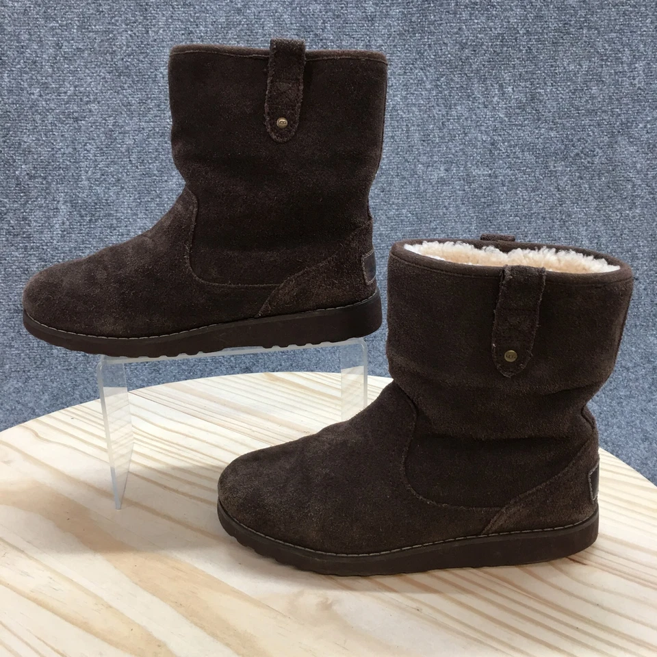 Botas UGG Youth 3 Tornozelo Inverno Sapatilhas Casuais 1003166K Couro Camurça Marrom Puxador - Imagem 2 de 4