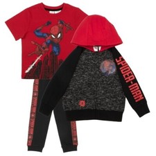 Marvel Spiderman Boys' 3-Piece Full Zip Hoodie, Tee, Fleece Jogger Size-5