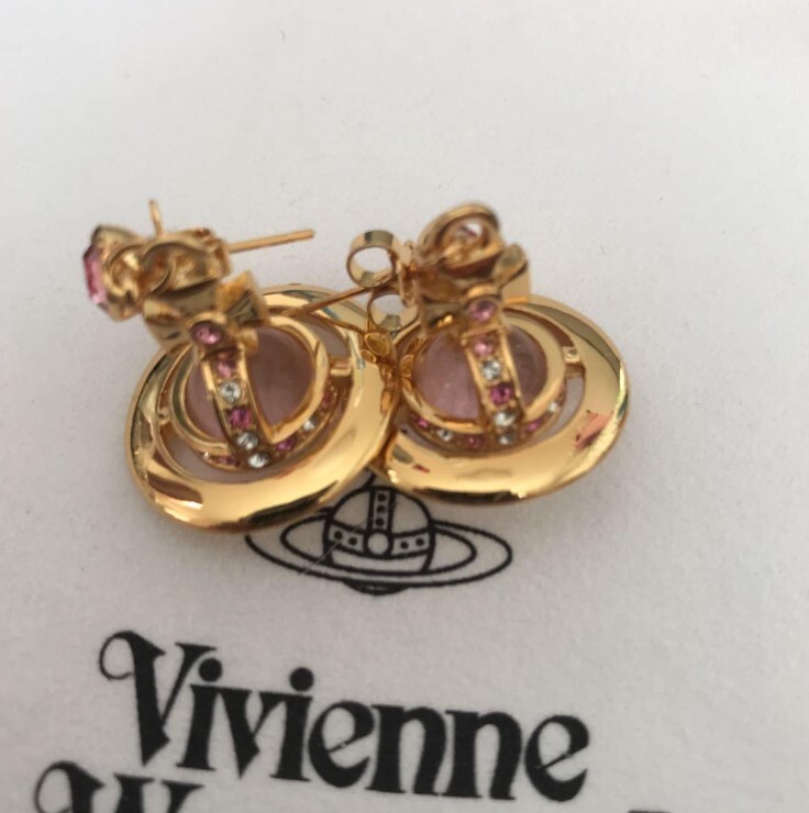 Vivienne Westwood Tiny Orb Drop Gold Pink Pierced Earrings New From Japan