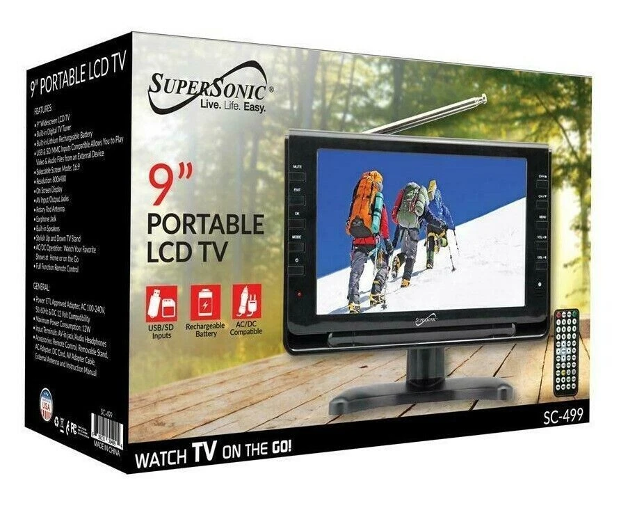 Supersonic SC-499 9" Portable Rechargeable Digital LCD TV AC/DC Compatible - Image 2 of 2