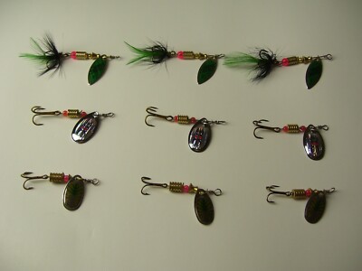 Fishing lures, Lot of (9) spinners, Trout Bass Camping Boating