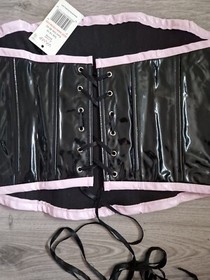 BNWT Vintage Ann Summers Insinuate Black/Pink PVC Corset Top Size Medium 14-16 