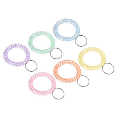Colorful Stretchy Wrist Coil Keychains - Multi-Purpose Plastic Spiral Bracelet For Keys & Hair