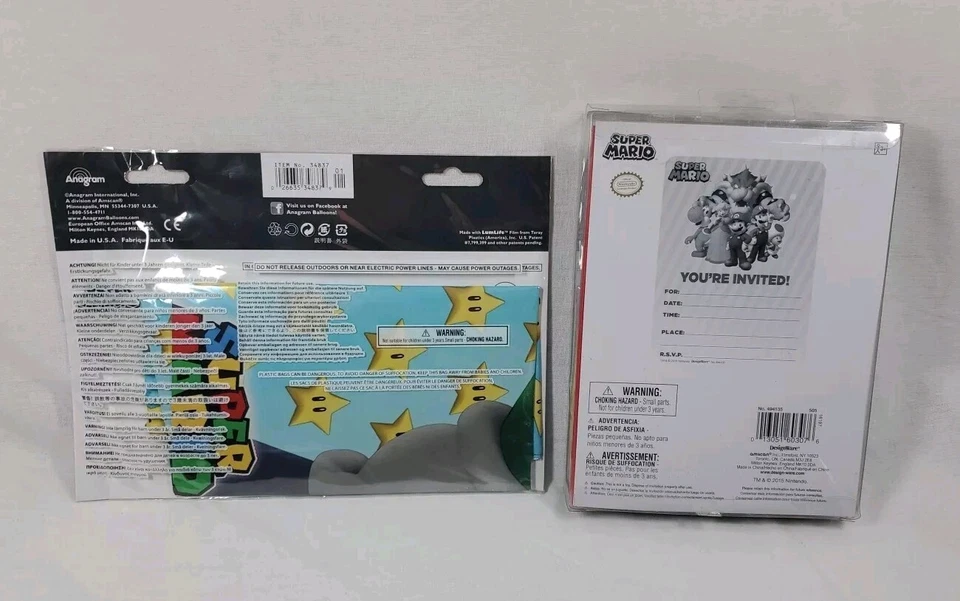 SUPER MARIO PARTY 8 Invitations & Envelopes Birthday Cards+ 1 Luigi Foil Balloon - Image 2 of 4