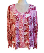 White Stag Pink Floral Stretch Cardigan Sweater XL 16-18 Button Front