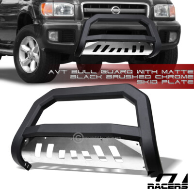 For 1999-2004 Pathfinder Matte Black AVT Edge Bull Bar Push Bumper Guard+Ss Skid