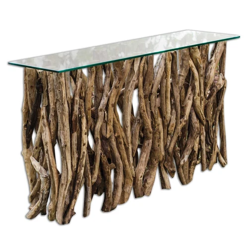Teak Wood Console Table Reclaimed Driftwood Natural Coastal ~ Uttermost 25593 - Picture 6 of 8