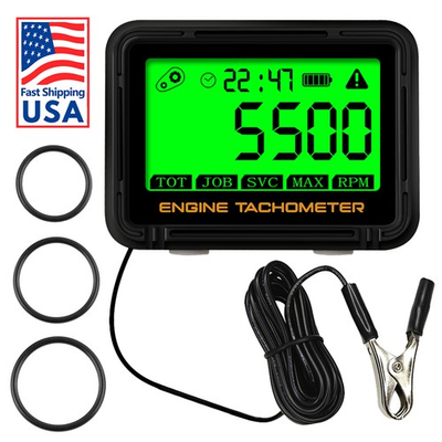 #ad Small Engine Tachometer RPM Gauge 0 18000 IP68 Waterproof Hour Meter w Backlight $18.39