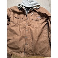 Genuine Dickies Brown Canvas Hooded Shirt Jacket Quilted Lined Mens 2XL RN123187