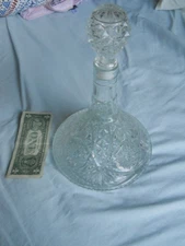 Vintage Cut Crystal Ships Decanter Etched Roses floral etc Design 12” Tall