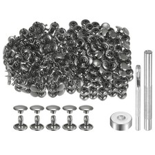 200 Set Leather Rivets 9mm x 8mm Metal with 3 Setter Tools Gunmetal