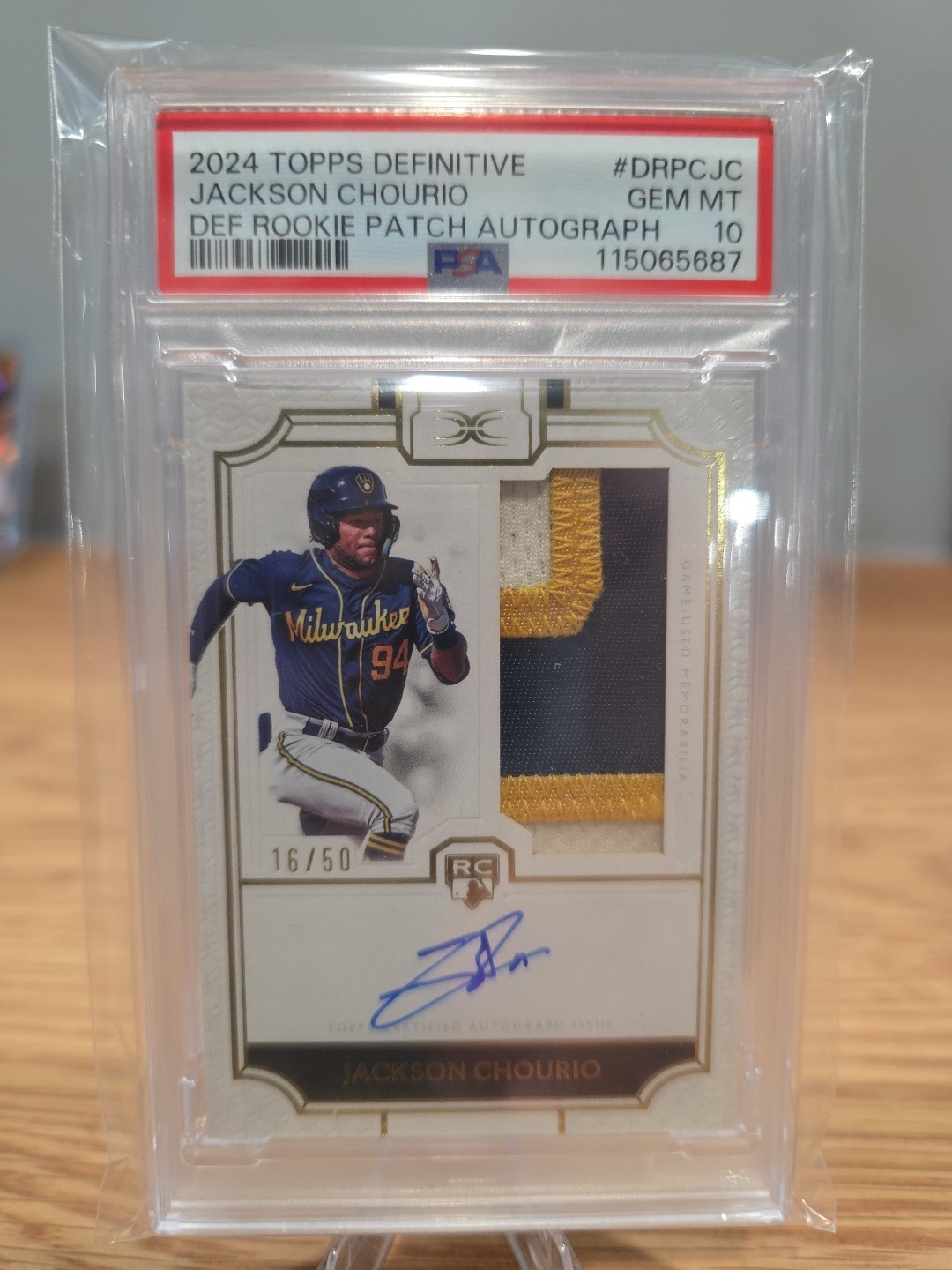 2024 Topps Definitive Jackson Chourio Rookie Patch Auto #16/50 PSA 10🔥🔥