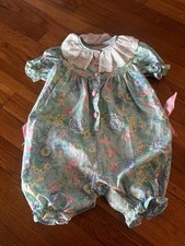 Vintage Picture Perfect Baby Girls Romper Bubble Floral Lace Bows 18M 80s/90s