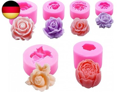 6 Stücke 3D Silikonform Blumen, Bloom Rose Form Silikonformen Kerzenhalter für S