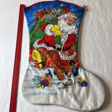 Vintage Large 28   1980s Felt Christmas Stocking Santa Toys Great Colors Xmas