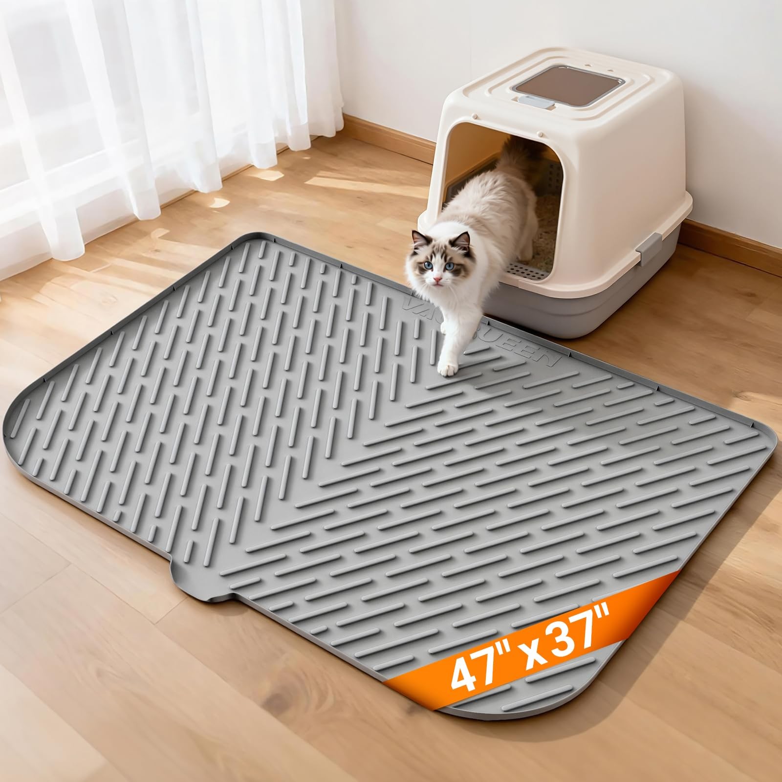 Mat, 47" X 37" Extra Large Cat Litter Mat, Silicone Waterpro