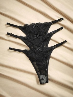 3er-Set Damen Spitzen G-String mit niedriger Taille, verschiedene H bei Billig24