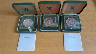 Three 1972 Silver Proof Silver Wedding Crowns Elizabeth II .925. Boxed.