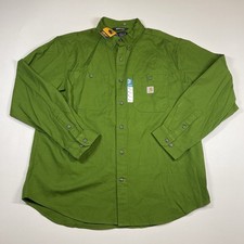 Carhartt Shirt Men XL Green Long Sleeve Button Up Rugged Flex Relaxed Canvas NEW