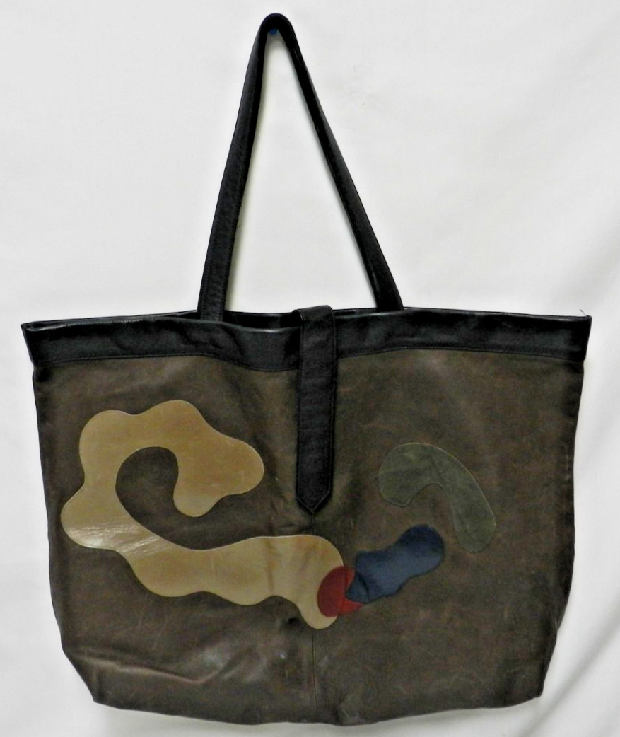 Leather Vintage Extra Large Patchwork shoulder ba… - image 1