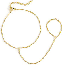 Hand Chain Bracelet, 14K Gold Plated Ring Bracelet Hand Chain Dainty