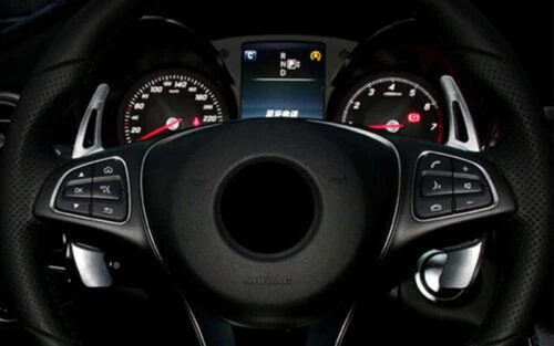 Paletas de cambio de volante de aluminio plateado aptas para Benz GLE GLS 2016-2019 2 piezas Foto 2 de 4