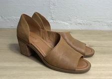 Sole Society Peep Toe Block Heel Sandals Tan Leather Women’s Size 10 Comfort