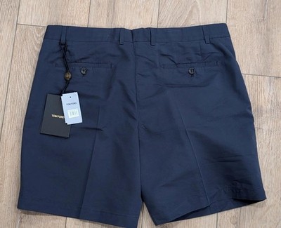 $950 Mens TOM FORD Silk/Cotton Pleated Front Poplin Shorts Navy 50 US 34