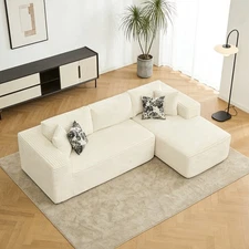 106" Corduroy L-Shaped Sectional Sofa Cloud Modular Sectional Couch with Pillows